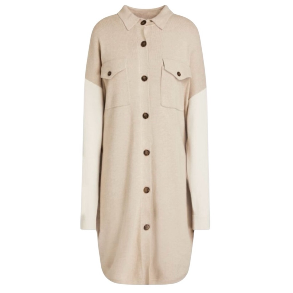 Naadam Colorblock Long Shirt Jacket Oatmeal Beige Cotton Silk Size Medium